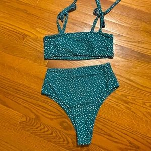 Green polka dot high wasted bikini